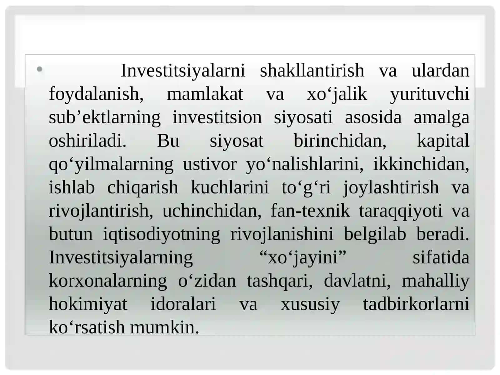 Investitsiyalarning korxonada samaradorligini oshirish qo‘llanma 3