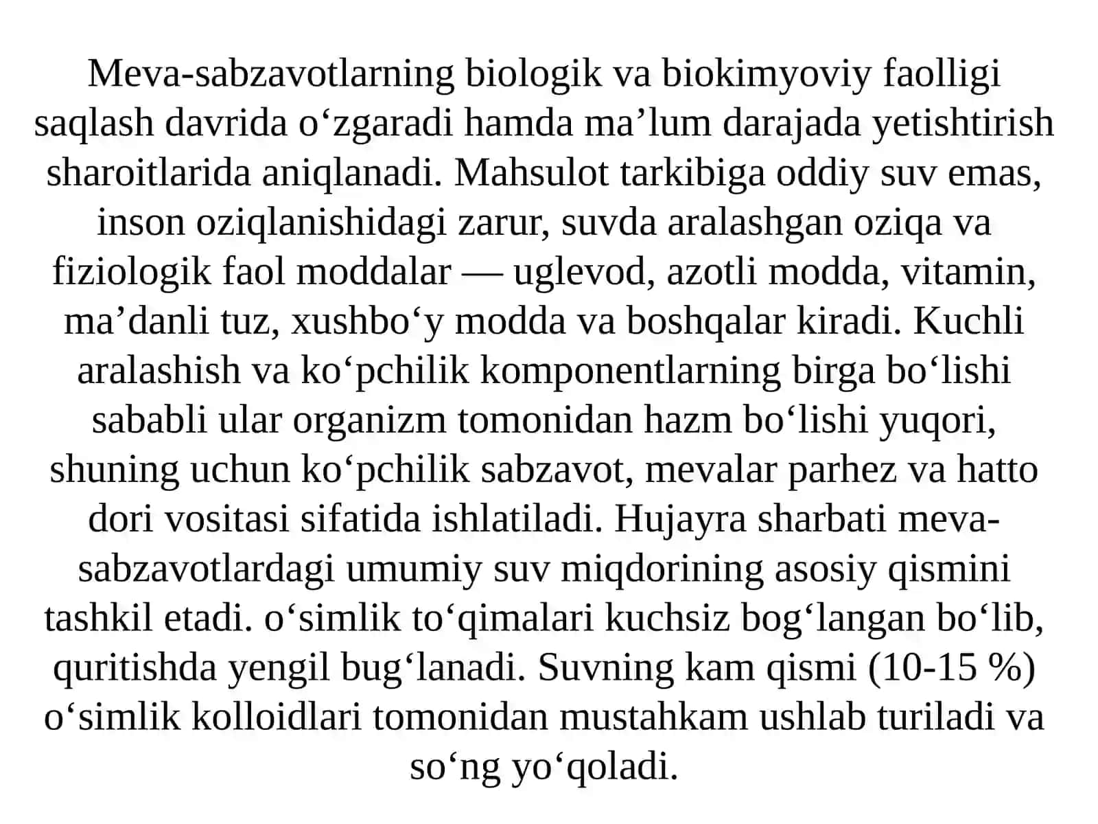 Meva–sabzavotlarning kimyoviy tarkibi va uning quritishga bog‘liqligi 3
