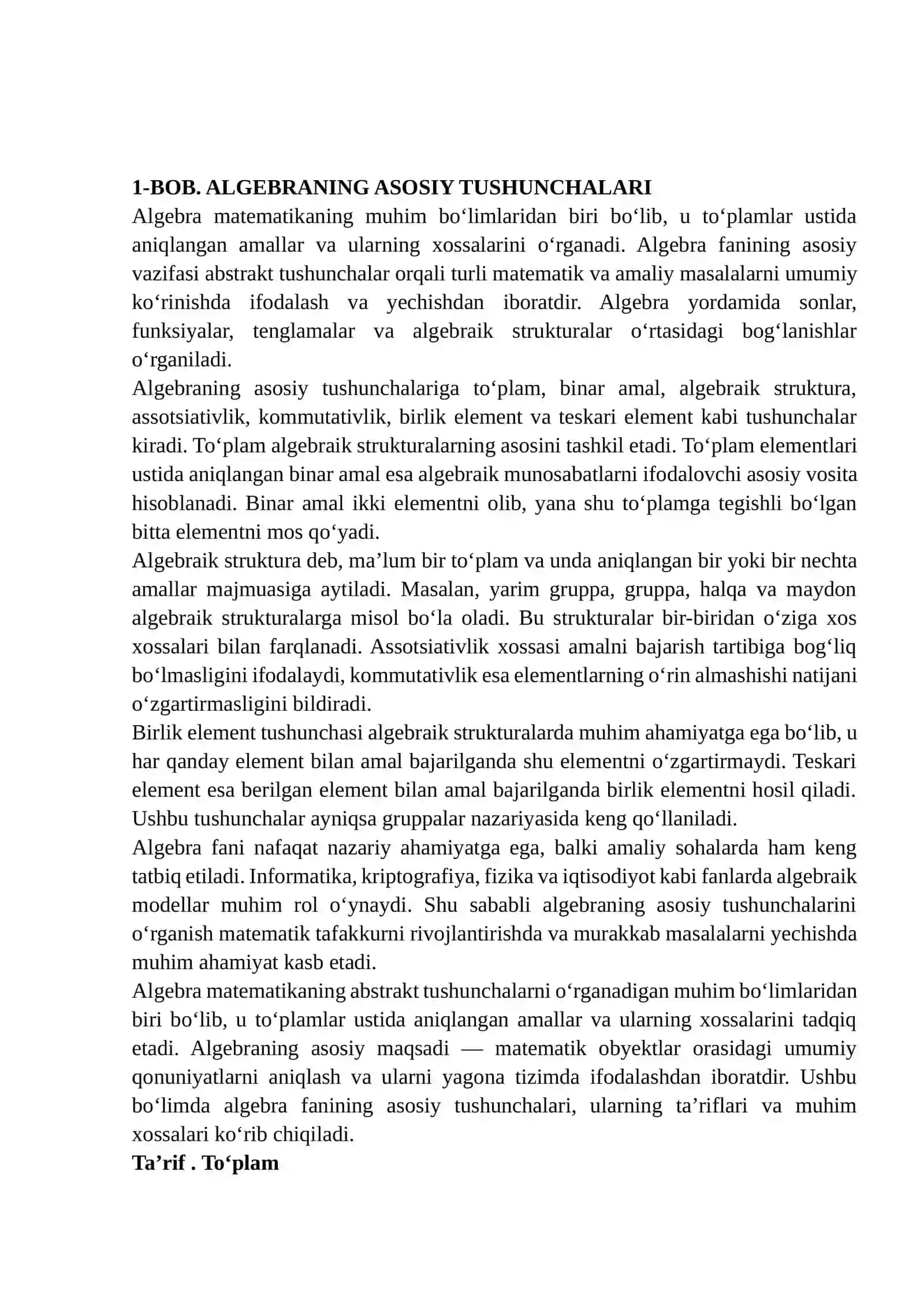 Gruppaning sodda xossalarim gruppalar gomomorfizmi. Yarim gruppa 3