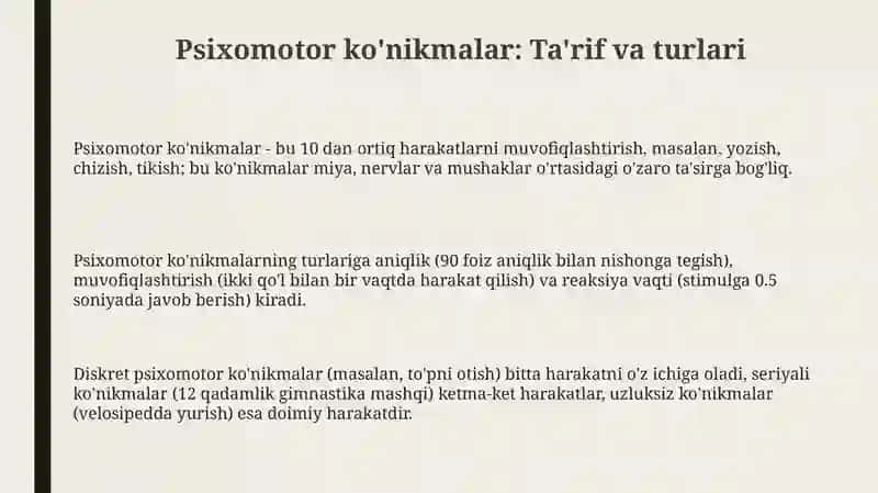 Psixomotor ko'nikmalar: Ta'rif va turlari 3