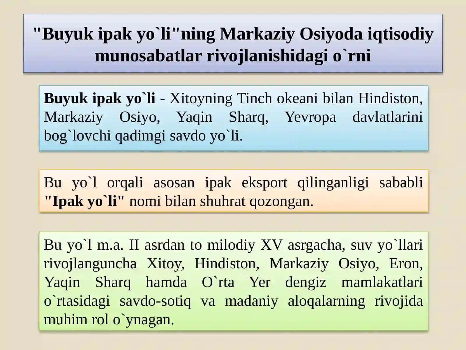 O`RTA OSIYODAGI DASTLABKI VA TEMURIYLAR DAVRIGACHA BO`LGAN IQTISODIY G’OYALAR 3