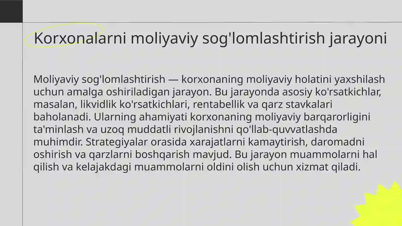 Korxonalarni moliyaviy sog'lomlashtirish jarayonida moliyaviy barqarorlik ko'rsatkichlarini tahlili 3