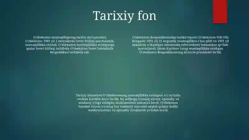 Mustaqil Òzbekiston Respublikasining Tashkil Topishi Va Uning Tarixiy Ahamiyati 3