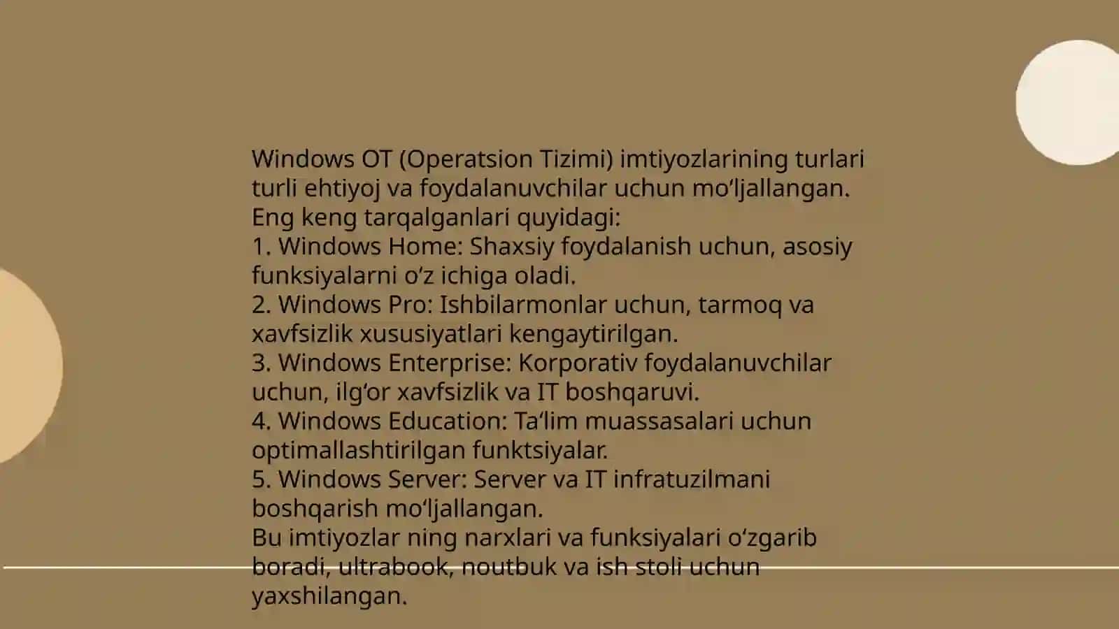 Windows OTda imtiyozlar turlari,fayl va kataloglar uchun foydalanishni boshqarish tartibi 3
