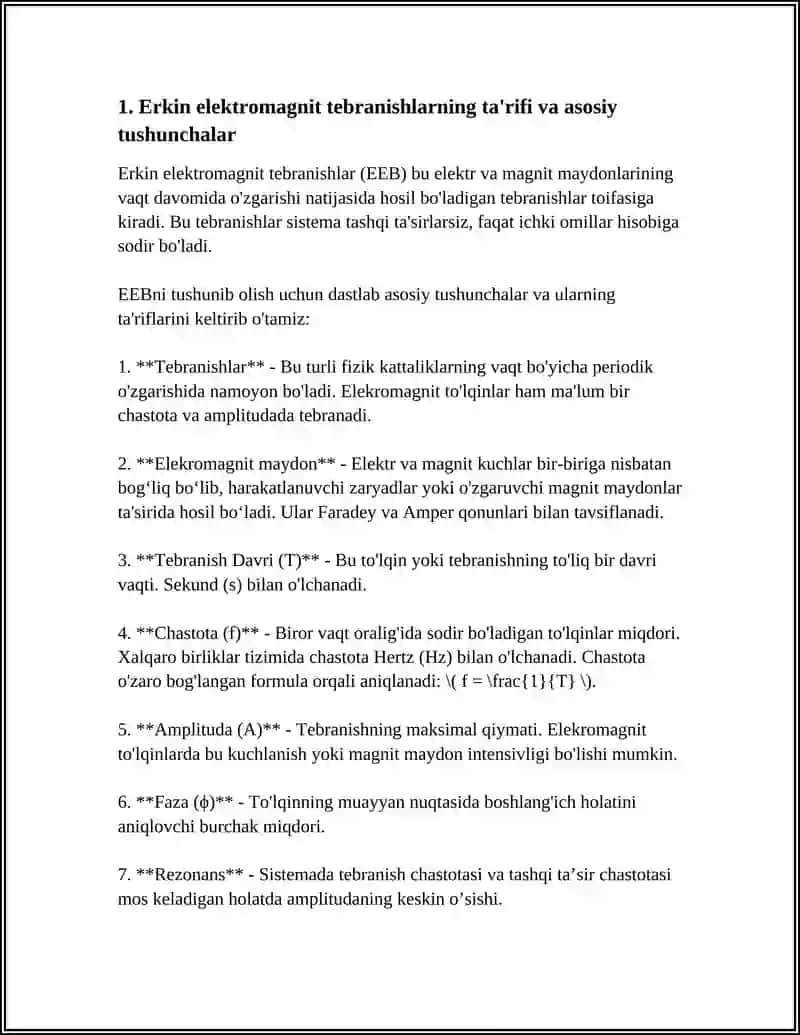ERKIN ELEKTROMAGNIT TEBRANISHLAR MAVZUSIDA REFERAT 3