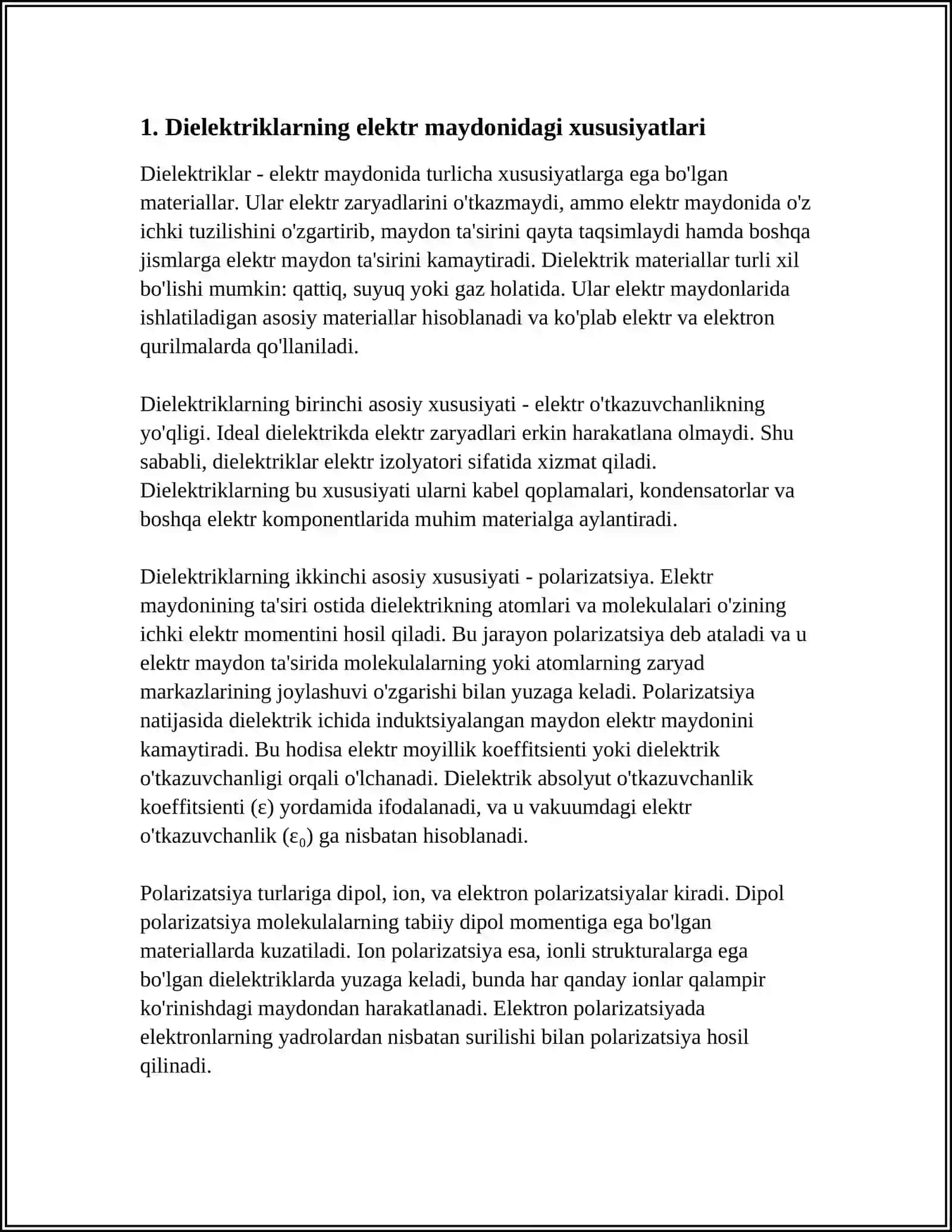 ELEKTR MAYDONI ICHIDA DIELEKTRIKLAR 3