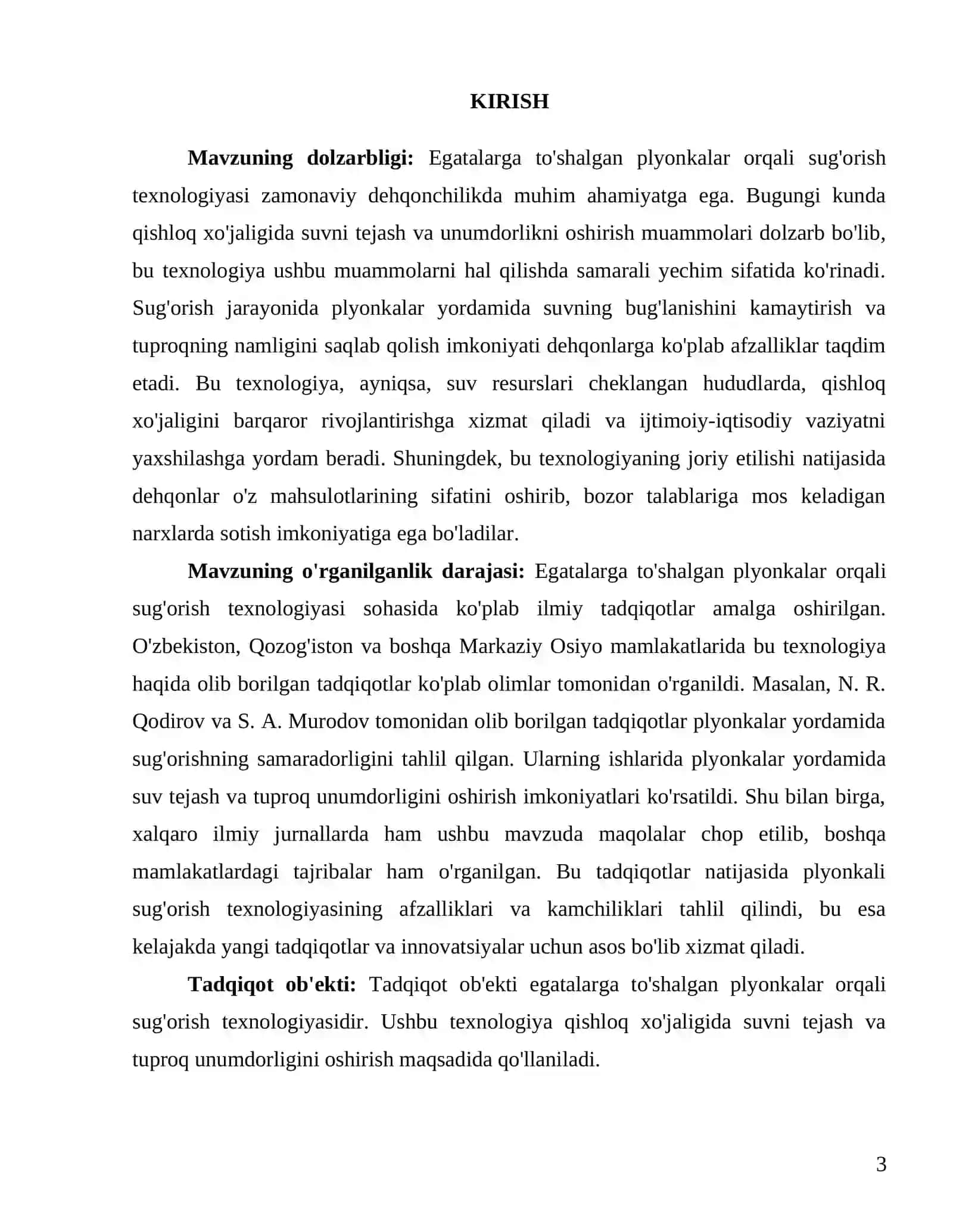 Egatlarga toʻshalgan plyonkalar orqali sugʻorish texnologiyasi 3