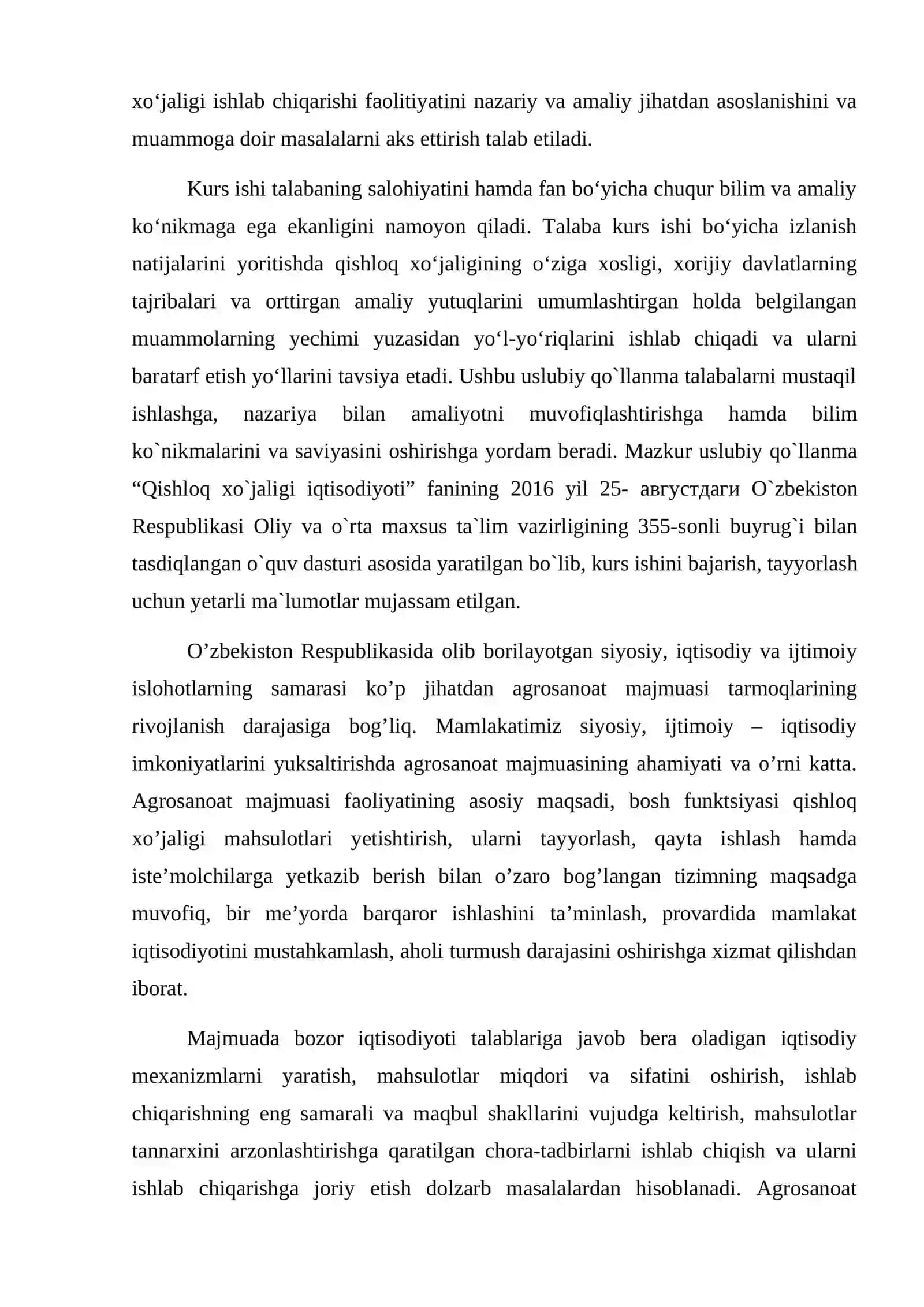 O’zbekiston Respublikasi qishloq xo’jaligining tarmoqlararo iqtisodiy munosabatlarini rivojlantirish muammolari 3