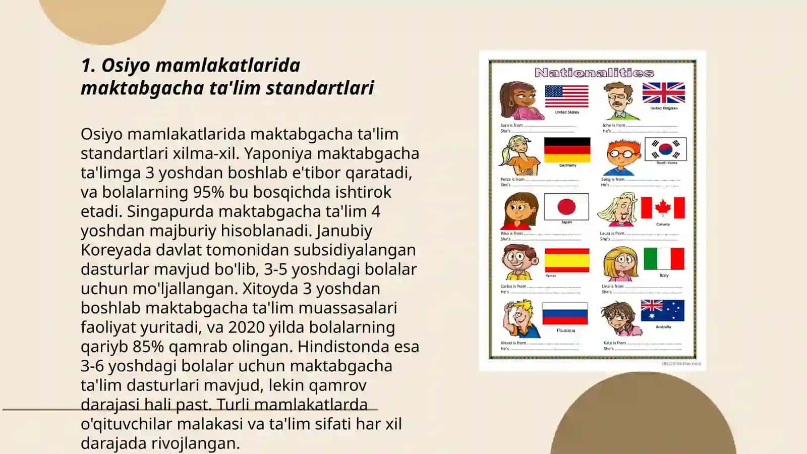 Osiyo mamlakatlari maktabgacha ta’lim standartlari 3
