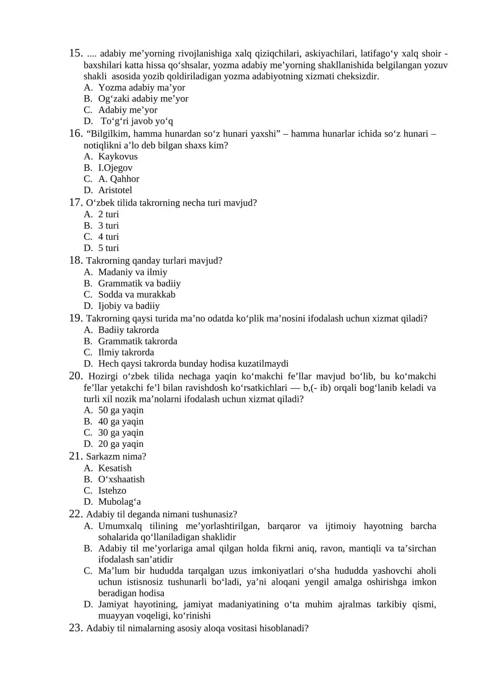 Nutq madaniyati va notiqlik san’ati fanidan yakuniy nazorat uchun test savollari 3