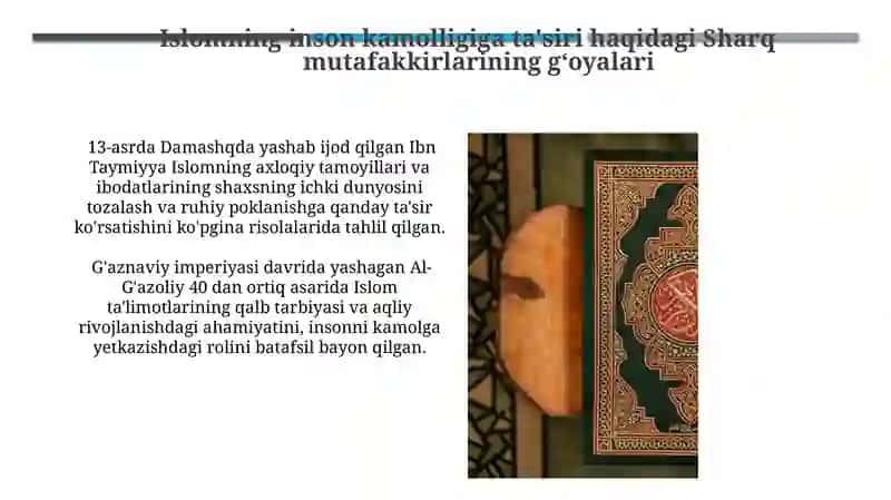 Islomning inson kamolligiga ta'siri haqidagi Sharq mutafakkirlarining gʻoyalari 3