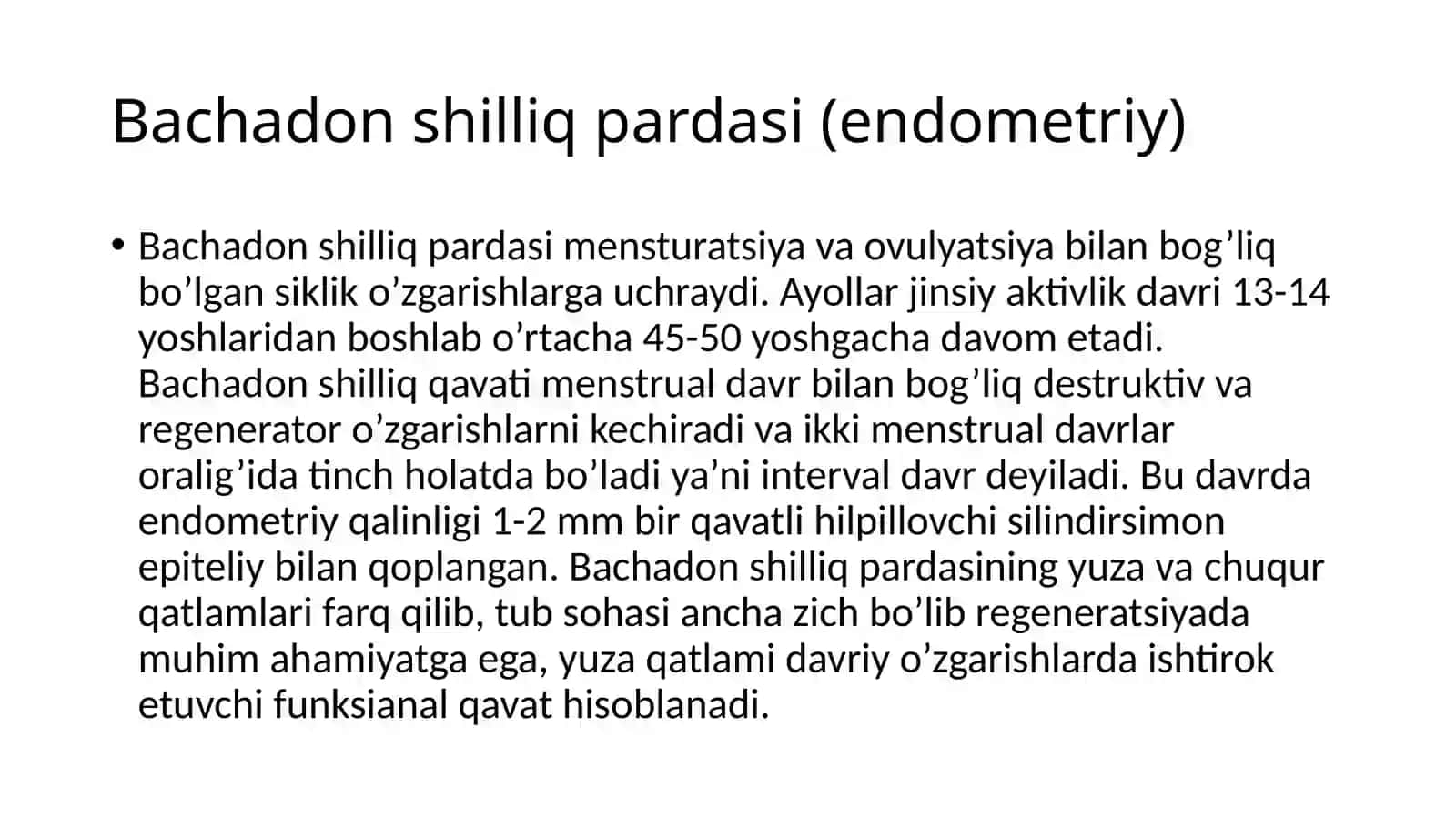 Ayollar jinsiy tizimi. Bachadon. Sutbezlari 3