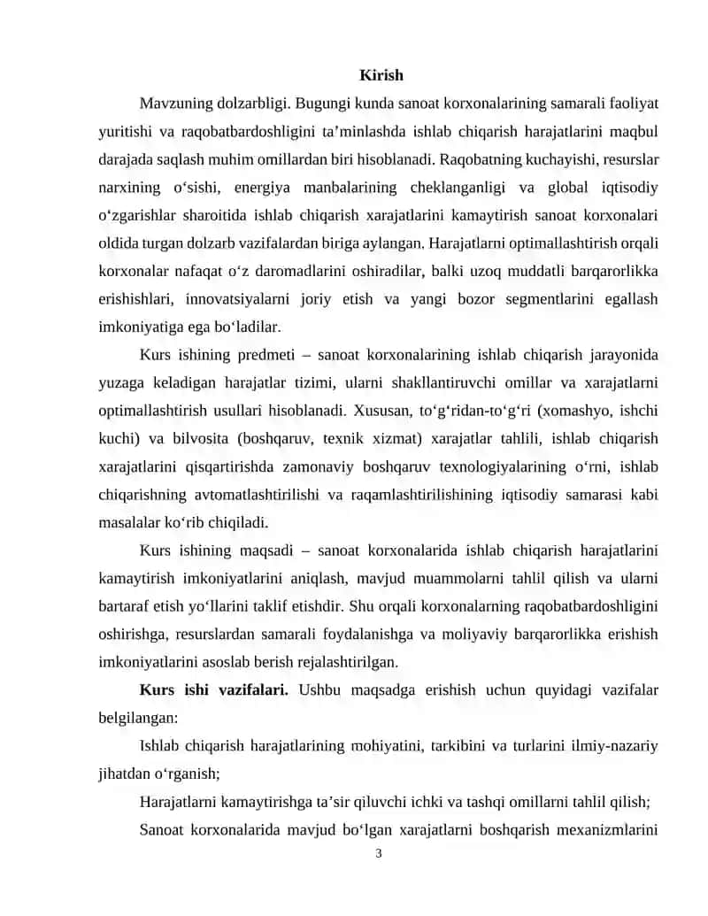 Sanoat korxonalarida ishlab chiqarish harajatlarini kamaytirish imkoniyatlari va yo‘llari 3