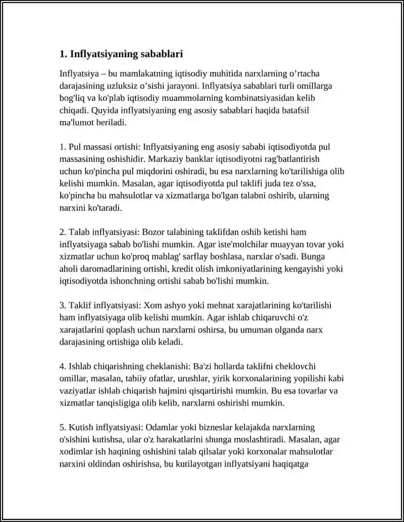 REFERAT Mavzu: INFLYATSIYA VA UNING IQTISODIYOTGA TASIRI 3