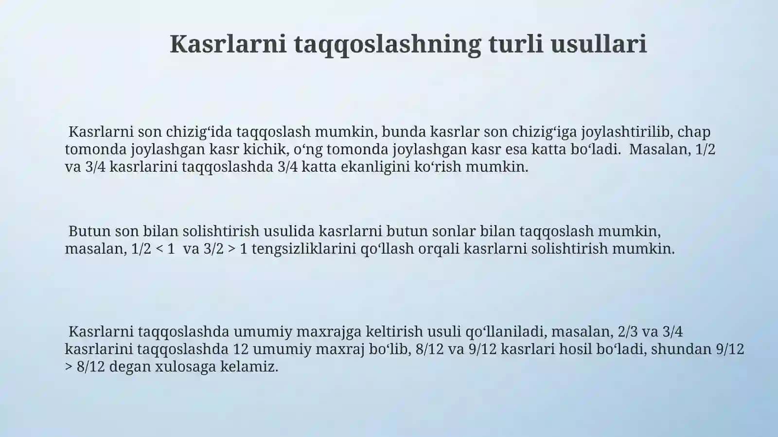Kasrlarni taqqoslash 3