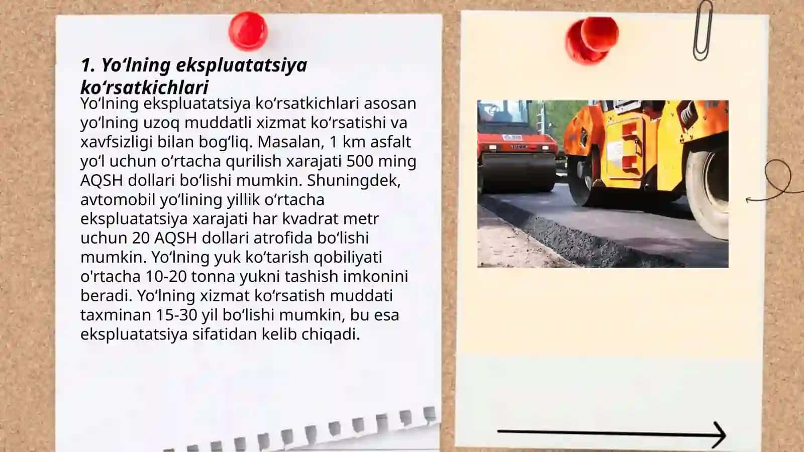 Yoʻlning ekspluatatsiya koʻrsatkichlari 3