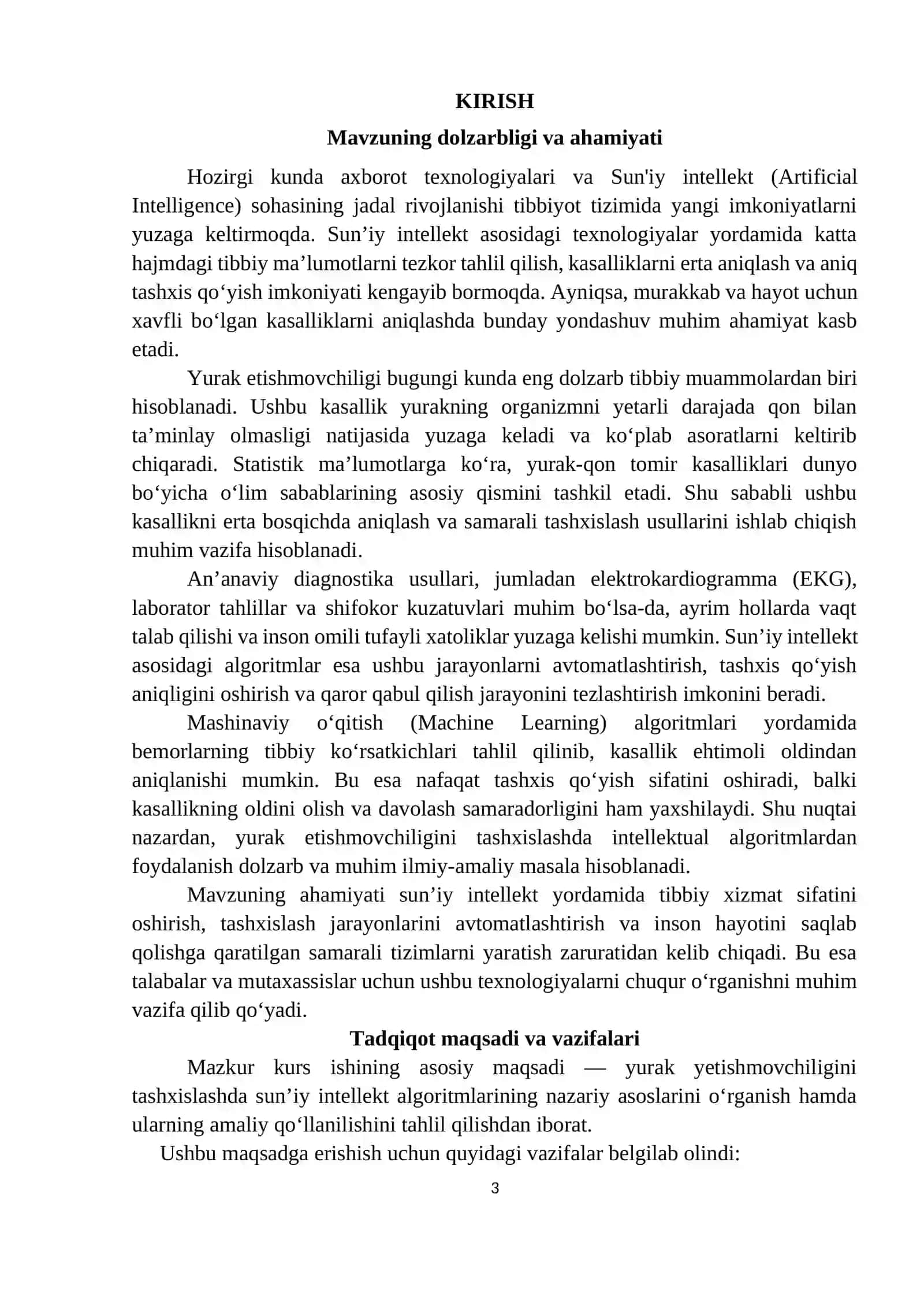 “YURAK YETISHMOVCHILIGINI TASHXISLASHNING INTELLEKTUAL ALGORITMLARI” 3