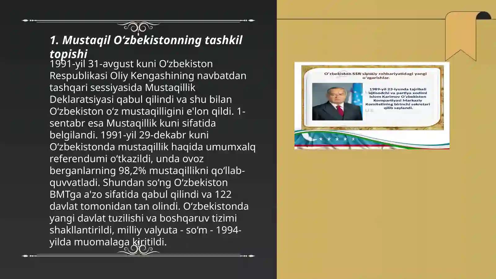 Mustaqil O‘zbekiston Respublikasi tashkil topishining tarixiy ahamiyati 3