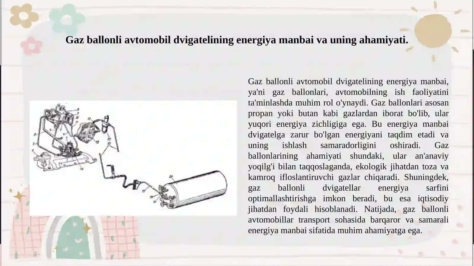 Gaz ballonli avtomobil dvigatelning taminlash tizimining vazifasi tuzilishi va ishlashi1 3