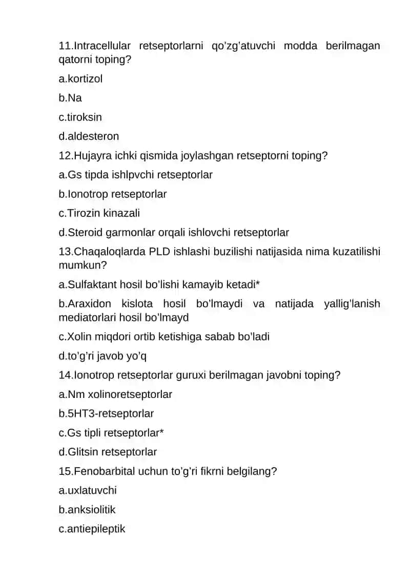 Farmakalogiya fanidan testlar to'plami ,javoblari bilan burgalikda tuzilgan 3