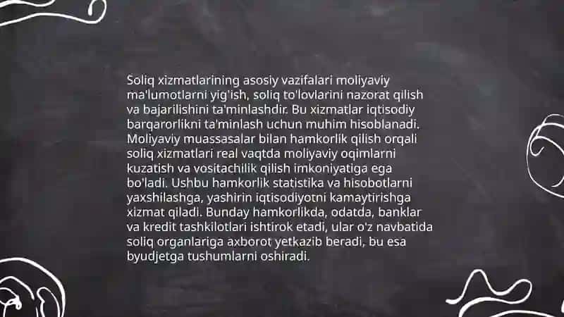 Soliq xizmat organlarini moliya muassasalari bilan oʻzaro munosabatlari 3