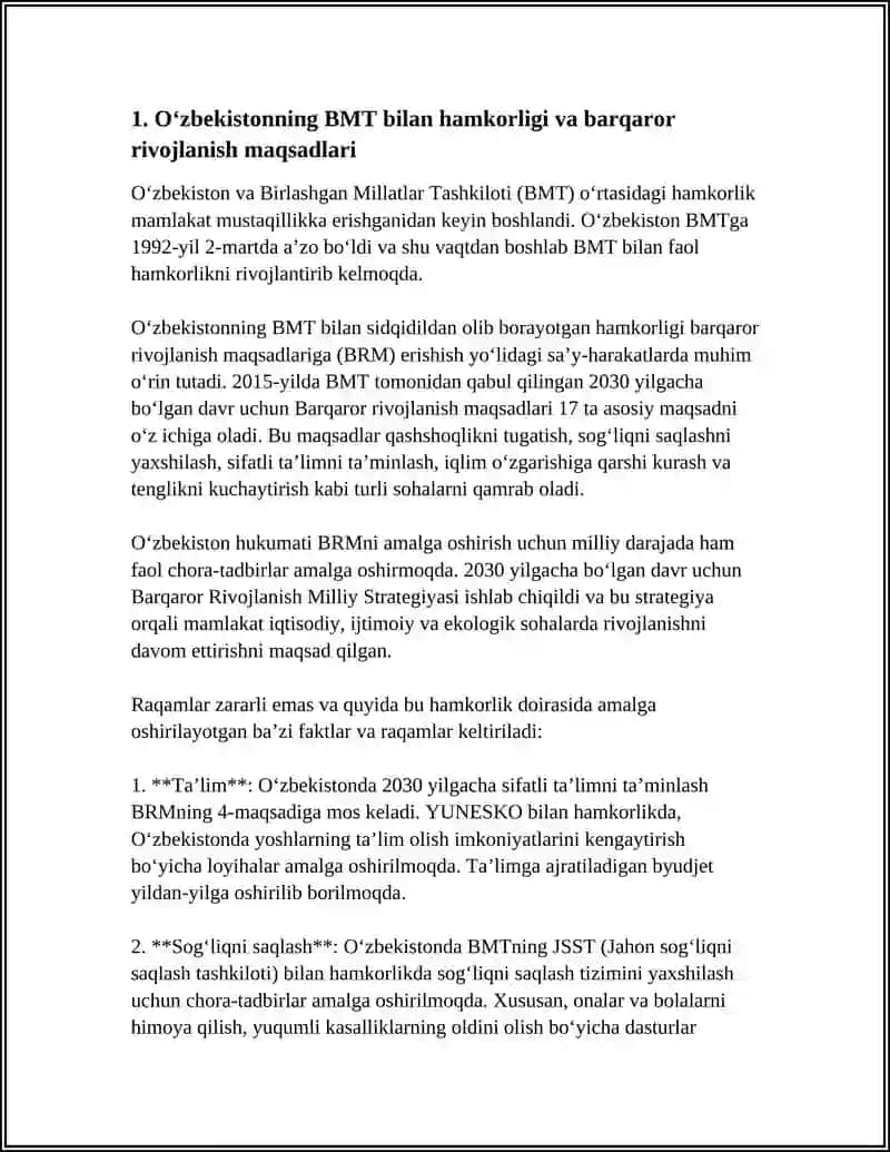Oʻzbekistonning Xalqaro Tashkilotlar Bilan Hamkorlik Aloqalari 3