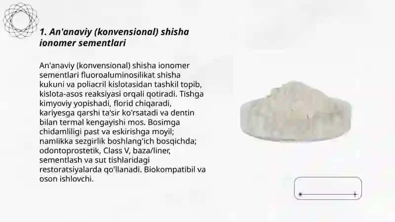 ShIS (shishaionomer sementlar) asosidagi plombalash materiallari turlari 3