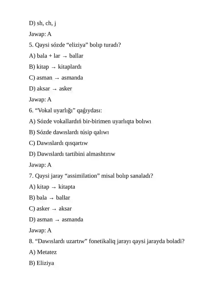 Seslerdiń fonetikaliq ózgerisleri temasında Qaraqalpaq tilinde 3