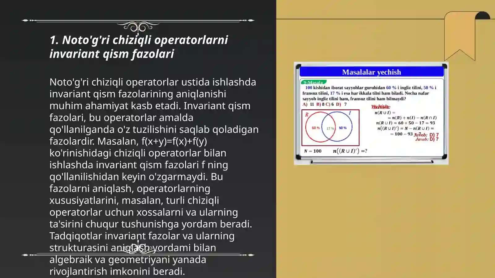Invariant qism fazolar.Chiziqli operatorning xos qiymatlari va xos vektorlari 3