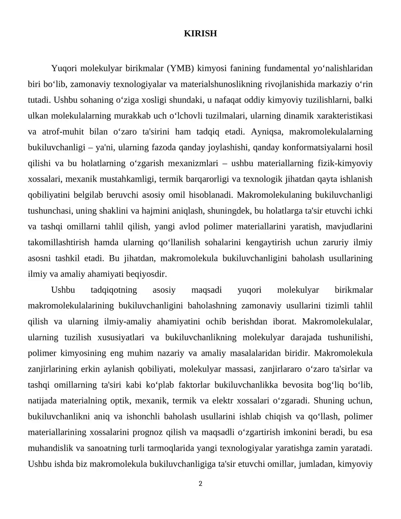 Yuqori molekulyar birikmalar makromolekulalari bukiluvchanligini baholash usullari. 3