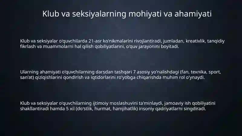 Umumi yo'rtata'lim maktablari da to'garak va seksiyalari ning o'rni 3