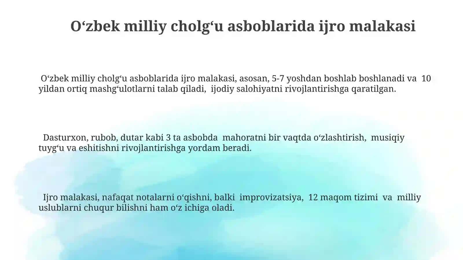 Oʻzbek milliy cholgʻulari oilasi va ularda ijrochilik sanʼati 3