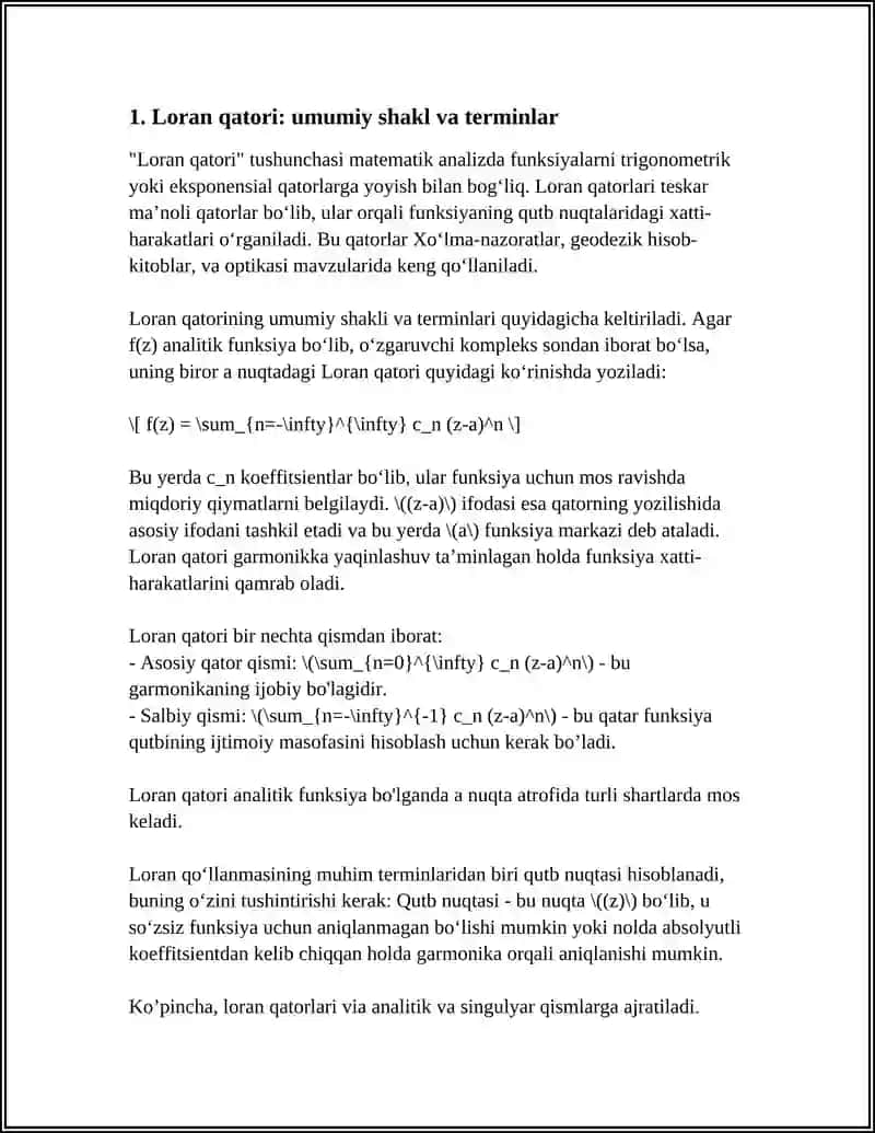 FUNKSIYALARNI LORAN QATORIGA YOYISH. QUTBGA NISBATAN FUNKSIYANING CHEGIRMASINI TOPISH 3