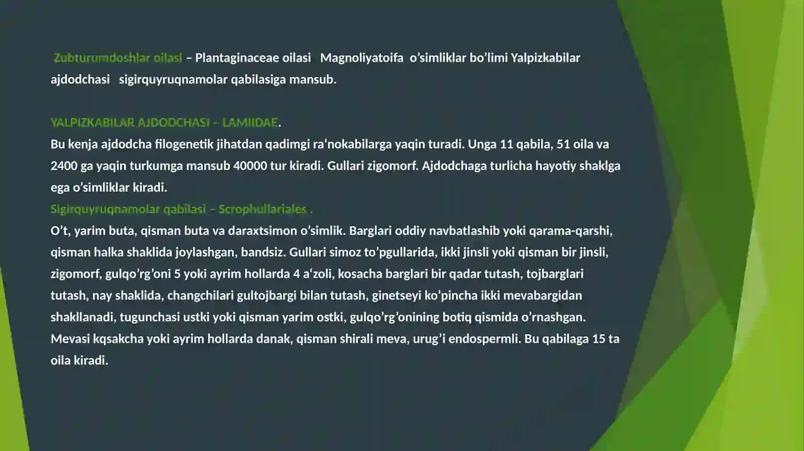 BOTANIKA FANIDAN TAKSODIYADOSHLAR OILASI 3