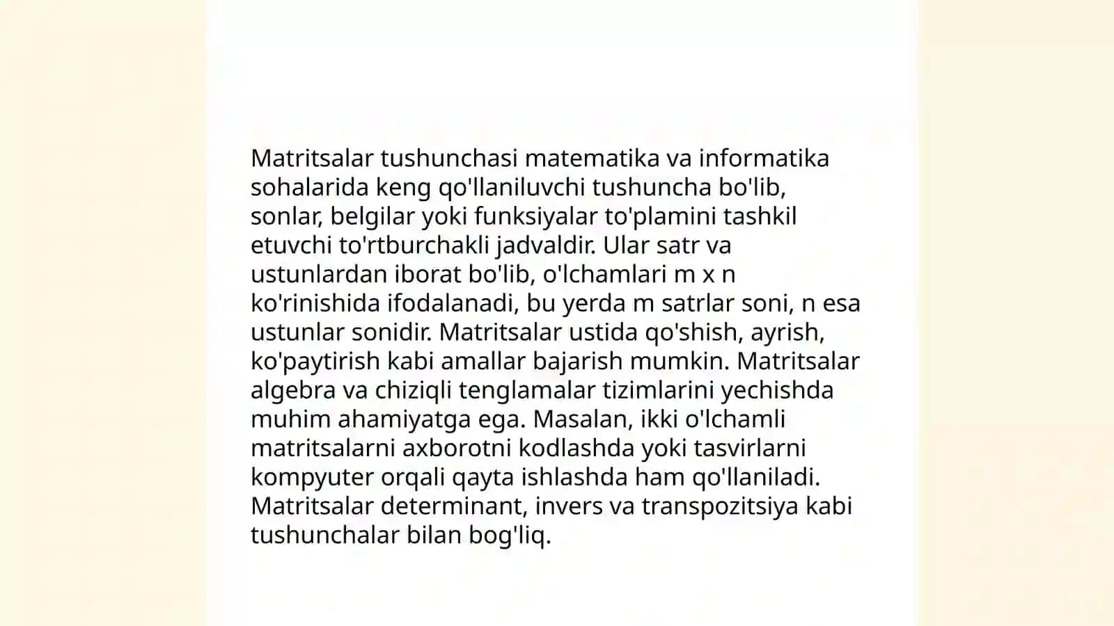 Matritsalar va ular ustida amallar 3
