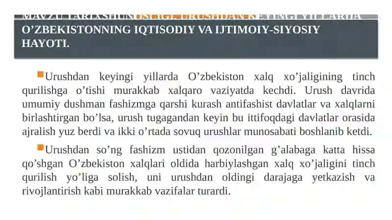 Sovet davlatida ma’muriy-buyruqbozlik tuzumining kuchayishi va inqirozi davrida O’zbekiston (1946-1985 yy.) 3
