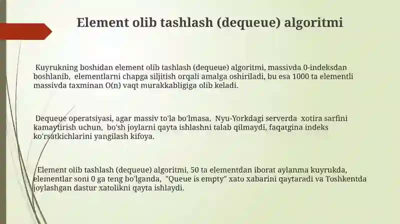 Element olib tashlash (dequeue) algoritmi 3