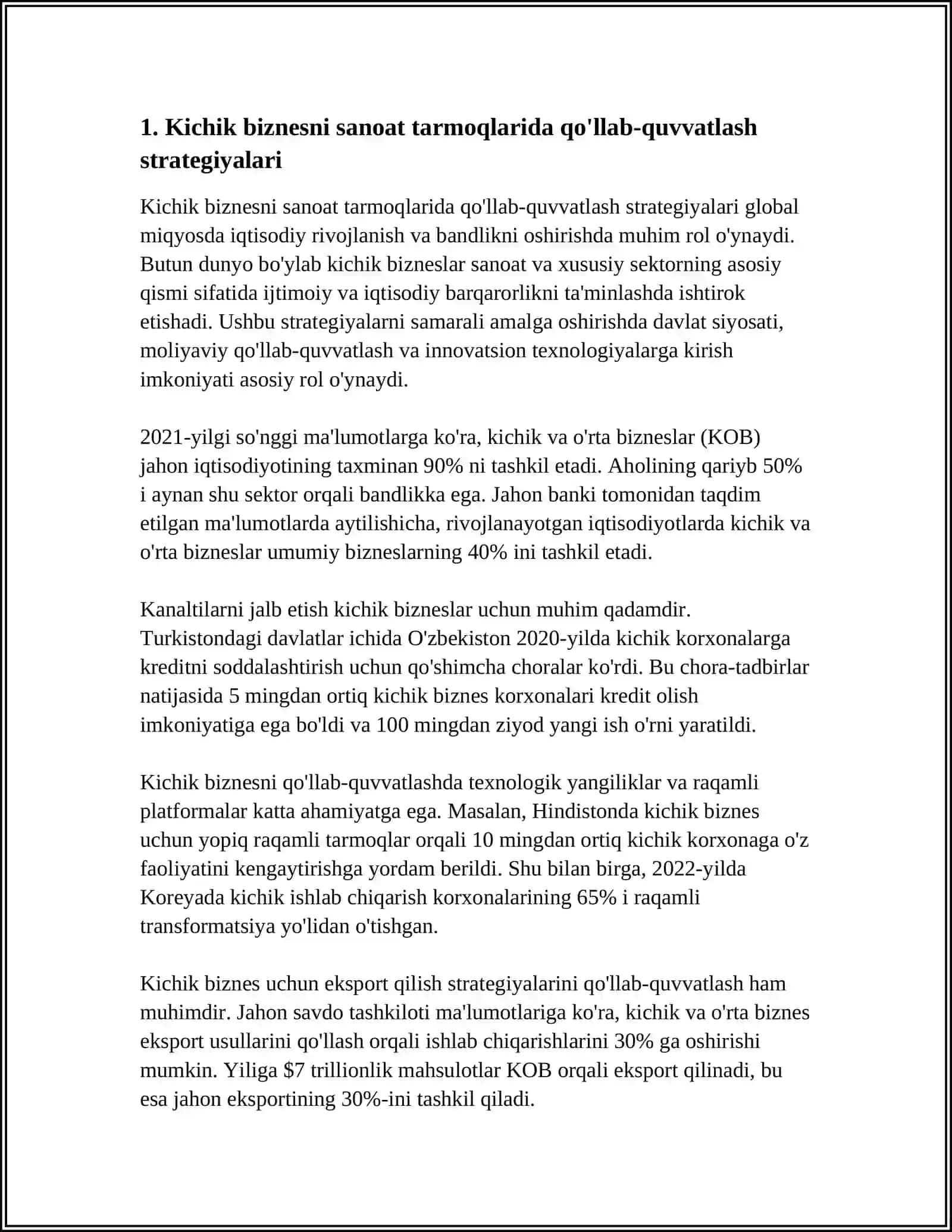 SANOAT TARMOQLARIDA KICHIK BIZNESNI RIVOJLANTIRISH YO’NALISHLARI 3