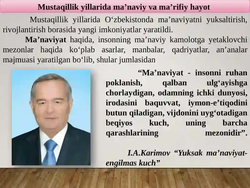 Mustaqillikyillarida O‘zbekistondagi ma’naviy va madaniy taraqqiyot 3