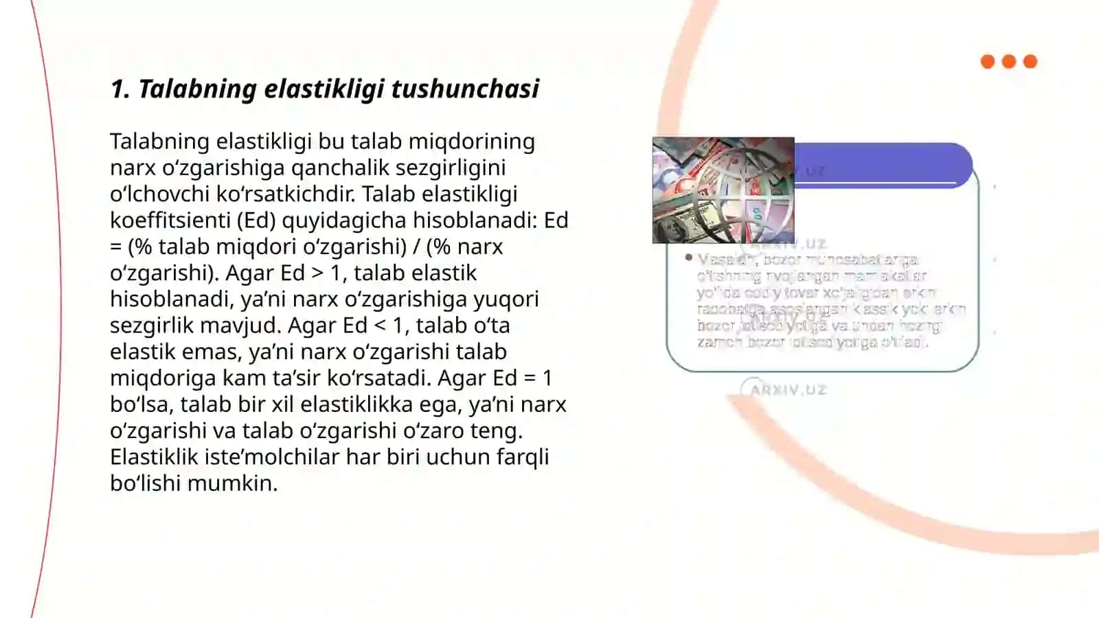 Talabning elastikligi va uning bozor iqtisodiyotiga taʼsiri 3