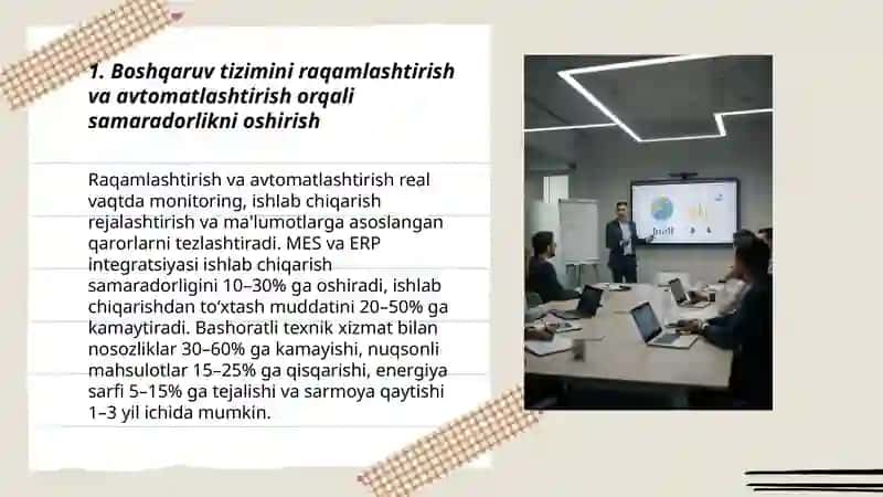 Ishlab chiqarish korxonalarida boshqaruv tizimini takomillashtirish orqali samaradorlikni oshirish 3