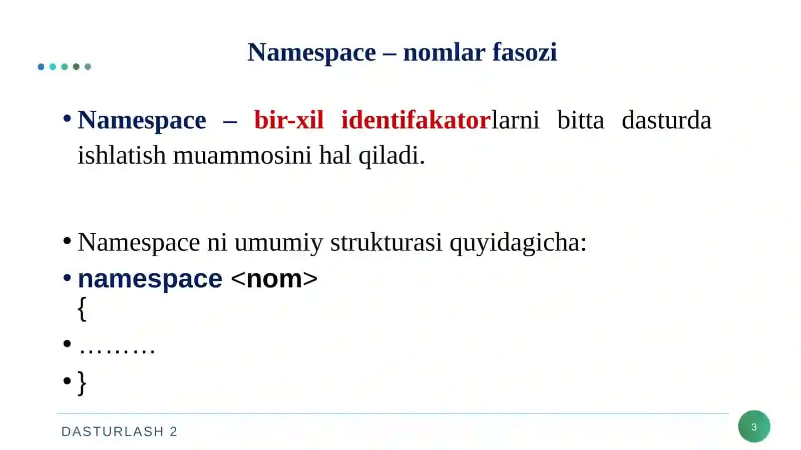 Noma’lum tiplar va noma’lum nomlar fazosi 3