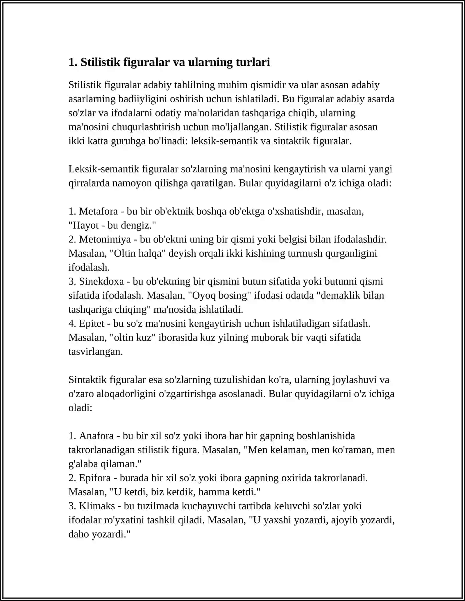 O'ZBEK TILIDA STILISTIK FIGURALAR VA TROPLAR FARWLI VA O'XSHASH SALBIY VA IJODIY JIHATDAN YORITISH 3