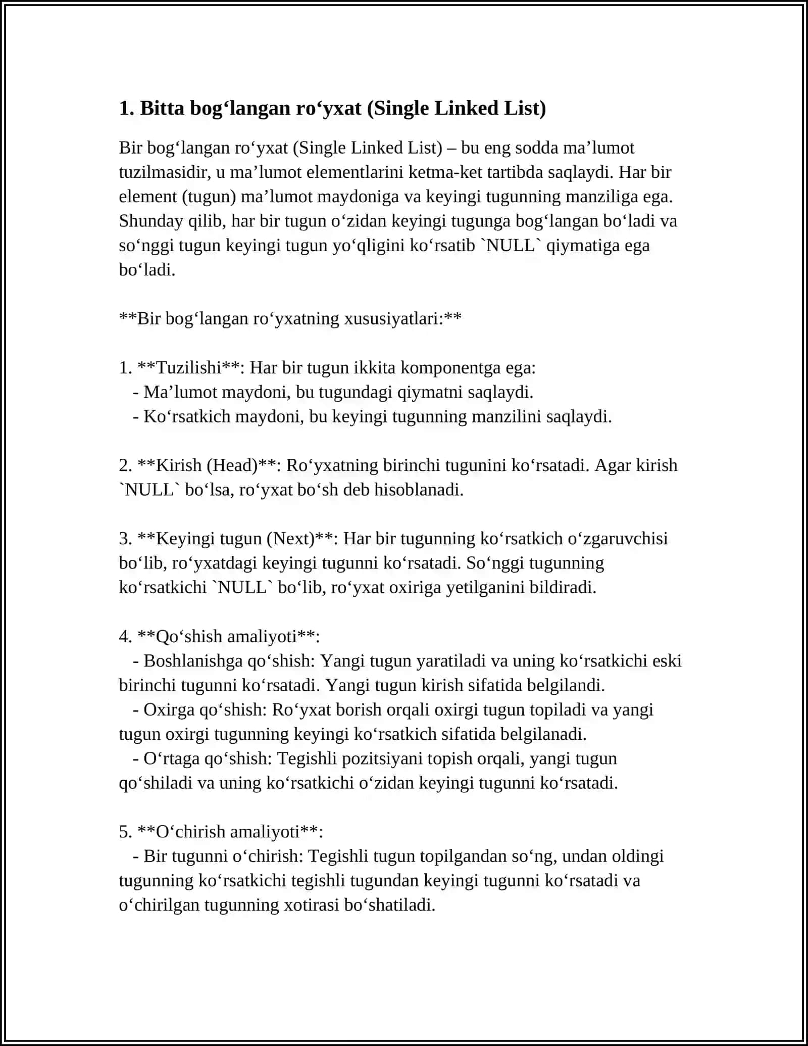 LINKED LIST (BOG‘LANGAN RO‘YXAT) VA UNING TURLARI 3