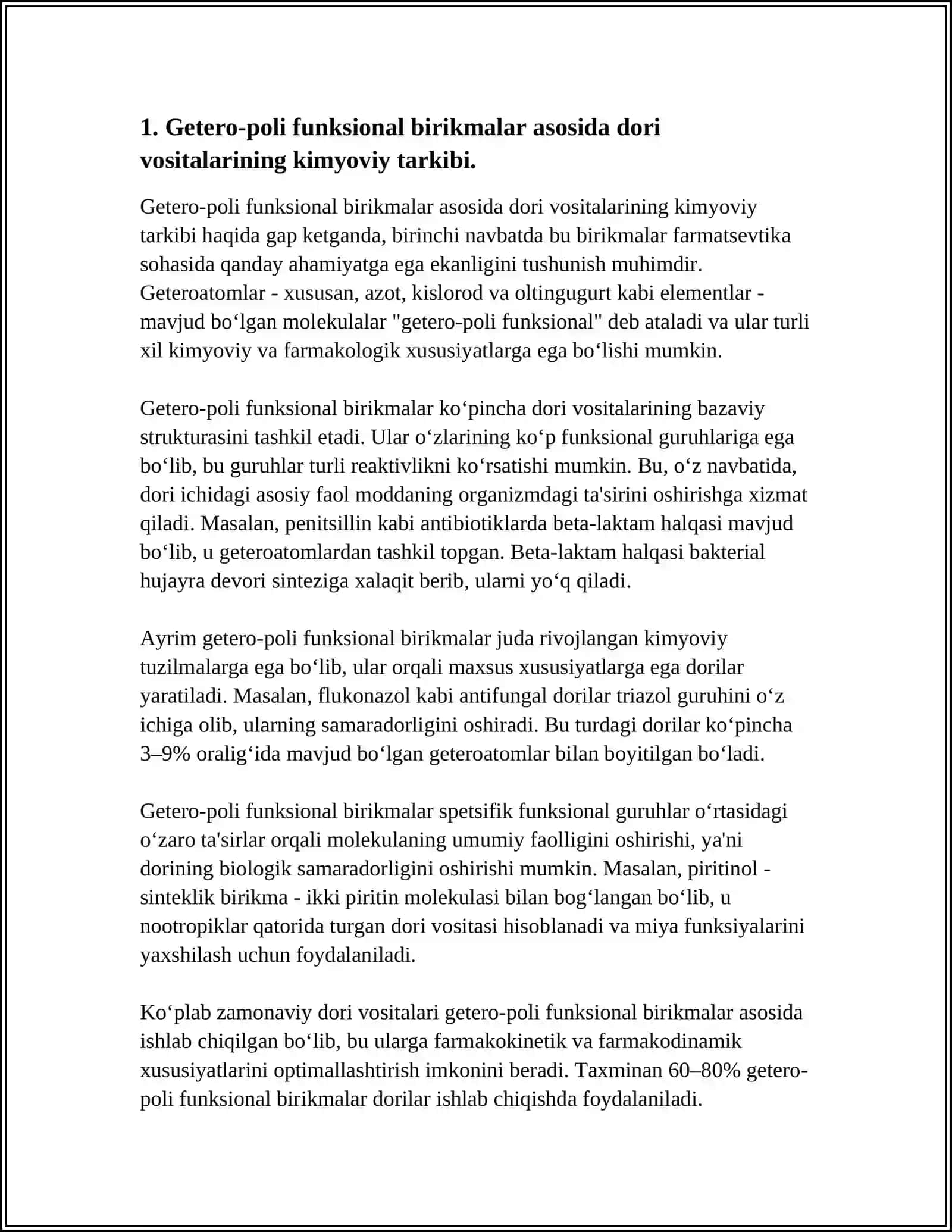 GETERO- VA POLIFUNKSIONAL BIRIKMALAR ASOSIDA ISHLAB CHIQARILADIGAN ZAMONAVIY DORI VOSITALARI 3