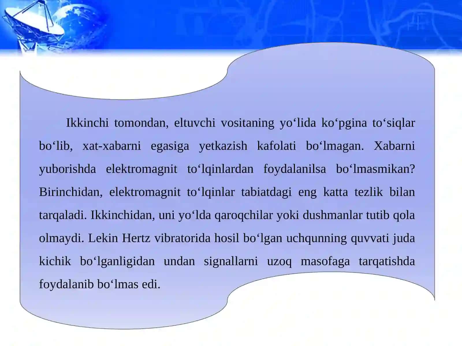 11-sinf Fizika Radioaloqaning fizik asoslari. Eng sodda radioning tuzilishi va ishlashi. Radiolokatsiya 3