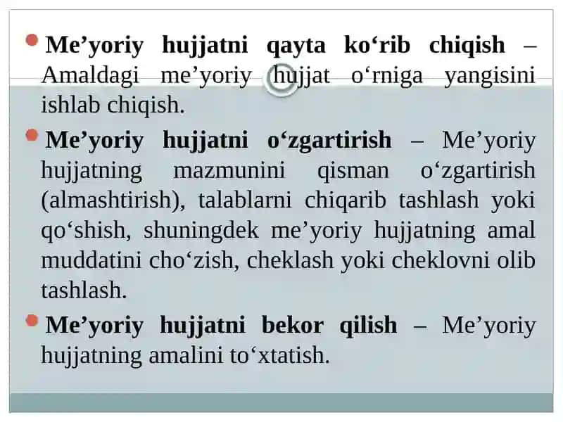 Me’yoriy hujjatlarni tekshirish, qayta ko‘rib chiqish, o‘zgartirish va bekor qilish tartibi 3