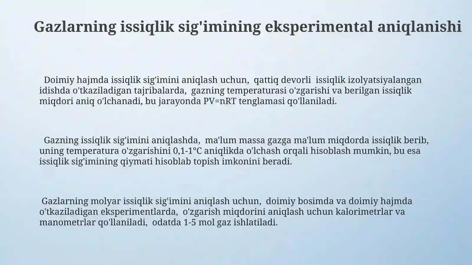 Gazlarning issiqlik sigʻimi 3