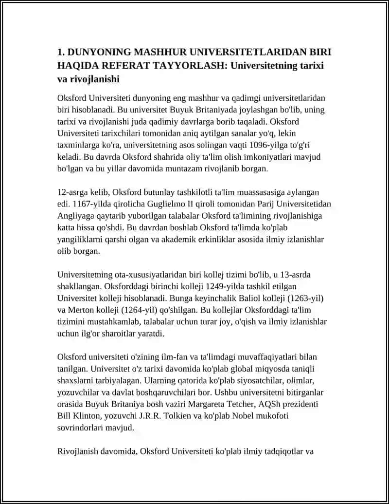 DUNYONING MASHHUR UNIVERSITETLARIDAN BIRI HAQIDA REFERAT TAYYORLASH 3