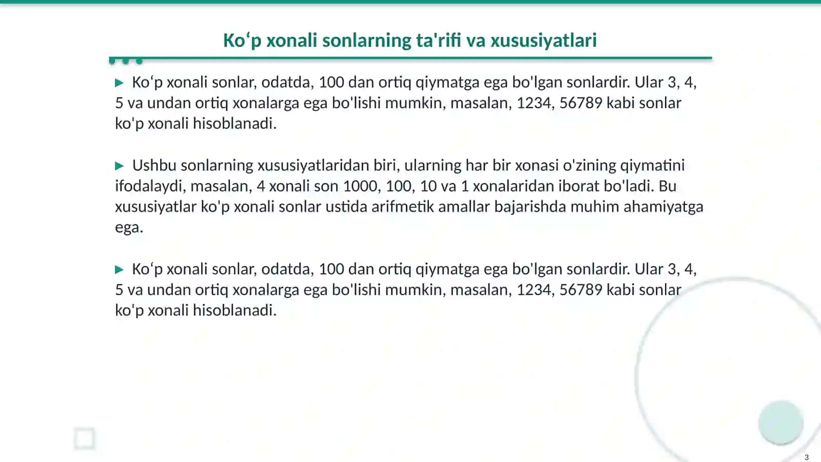 Koʻp xonali sonlar ustida ishlash 3